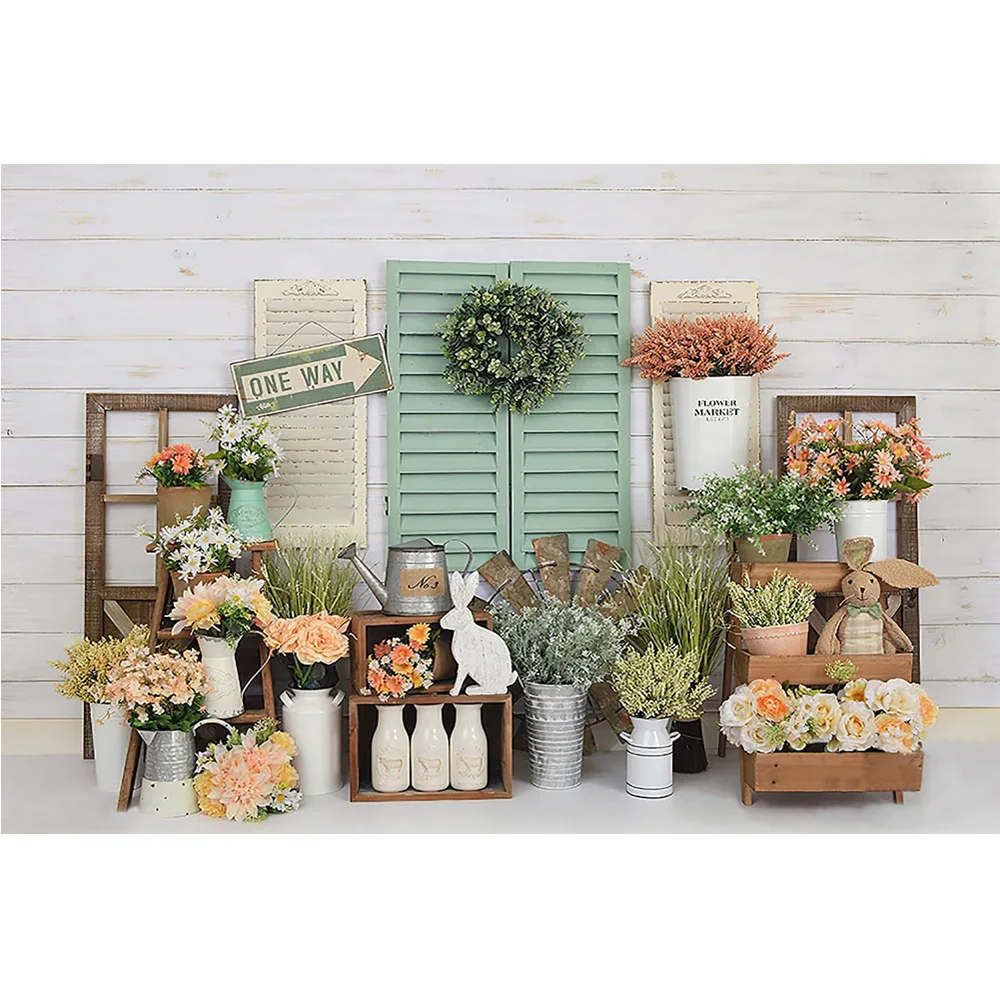 خلفية تصوير لسوق زهور الربيع، خلفية زهرية على شكل أرنب عيد الفصح، خلفية صورة للأطفال، لوحة خشبية من العشب الأخضر للتصوير الفوتوغرافي