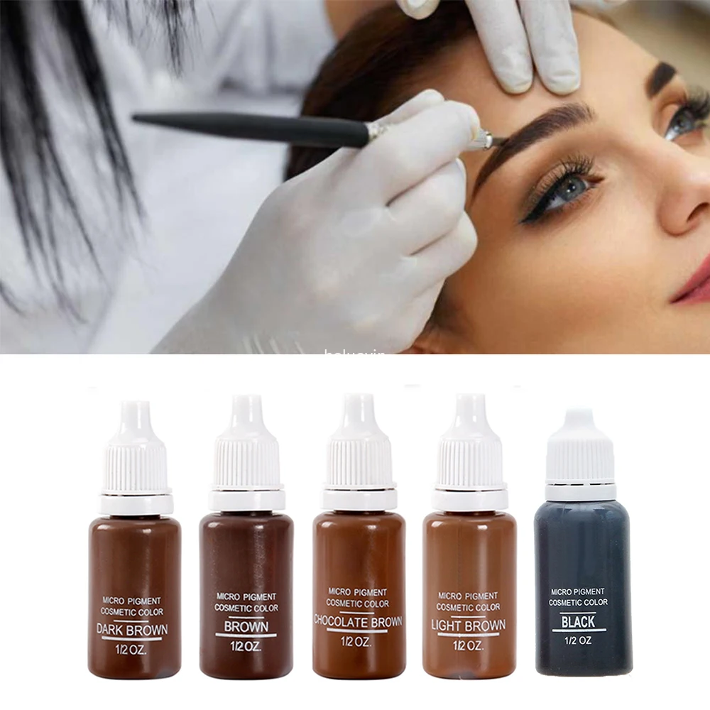 5 Bottle 1/2 oz  Permanent Makeup Micro pigments Set Tattoo Ink Cosmetic 15ml Kit For Tattoo Eyebrow Lip Make up Mixed color