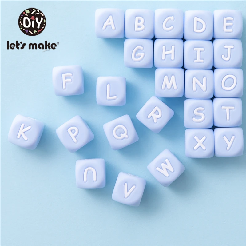 Let's Make Candy Bule Alphabet Letter Beads Set DIY Baby Teether Bead 12mm BPA FREE For Children Christmas Gifts