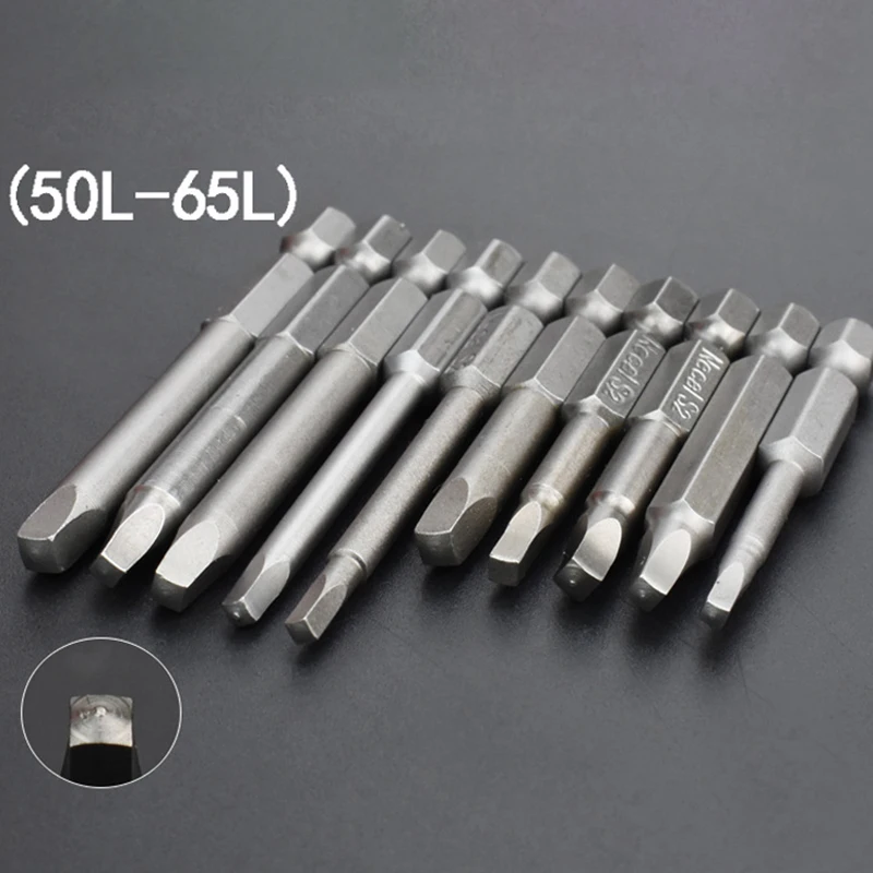 

10pcs 50mm/65mm Screwdriver bit 1/4 Inch S2 Alloy Magnetic Square Head Screwdriver Bits Hand Tools SQ1 SQ2 SQ2.74 SQ3 SQ4 SQ5