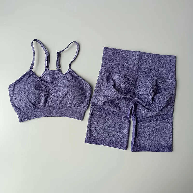 2Pcs Women Sport Suit Gym Set Yoga Suit  Hip Lift Female Yoga Wear Fitness Sports Bra Seamless Workout Shorts Yoga Set