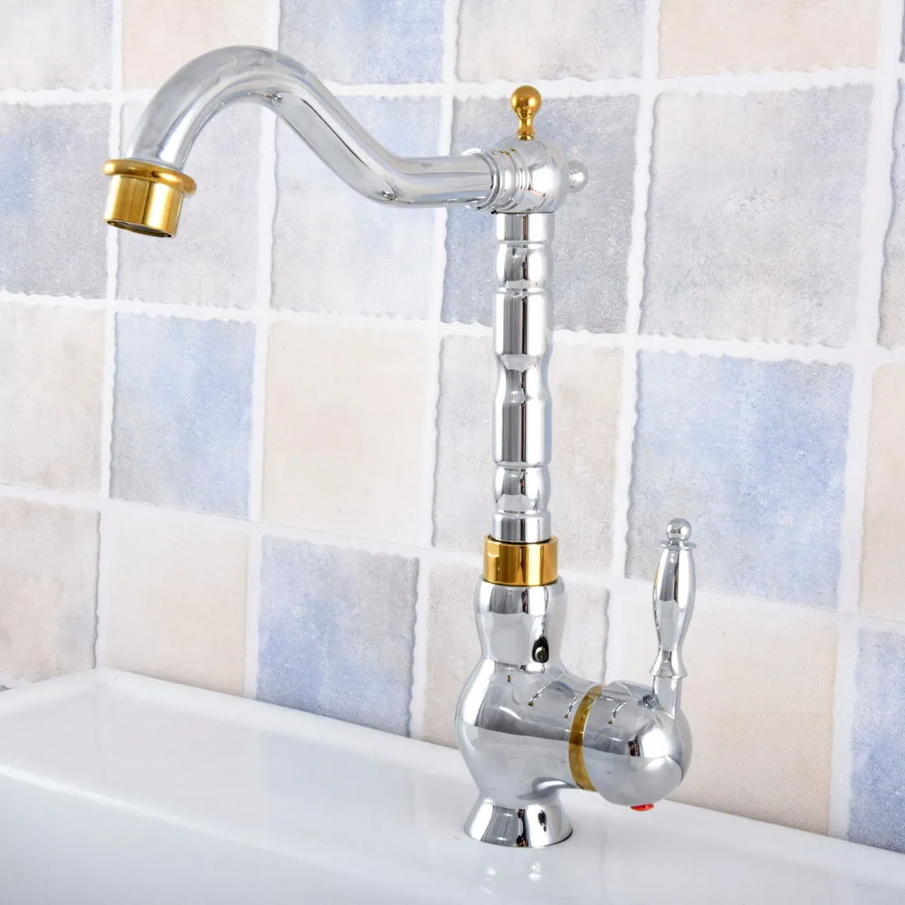 

Kitchen Faucets Gold Silver 360 Swivel Mixer Tap Bathroom Basin Mixer Hot Cold Tap Brass Faucet Nsf808