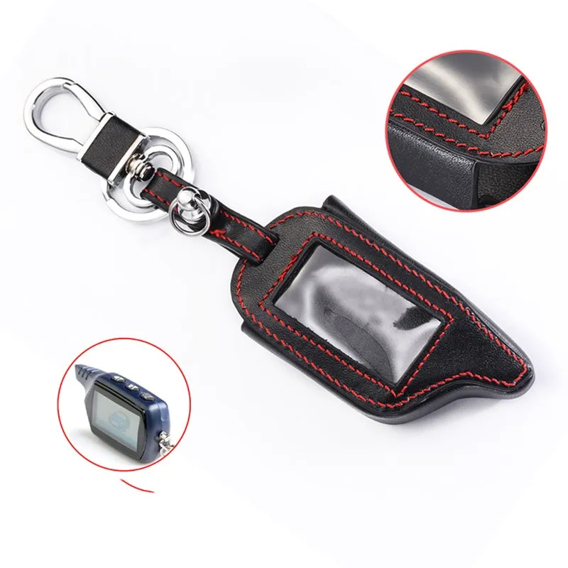 Leather Keychain Key Shell Case Cover holder For Russian Version Starline A91 lcd Two-Way Remote Car Alarm System