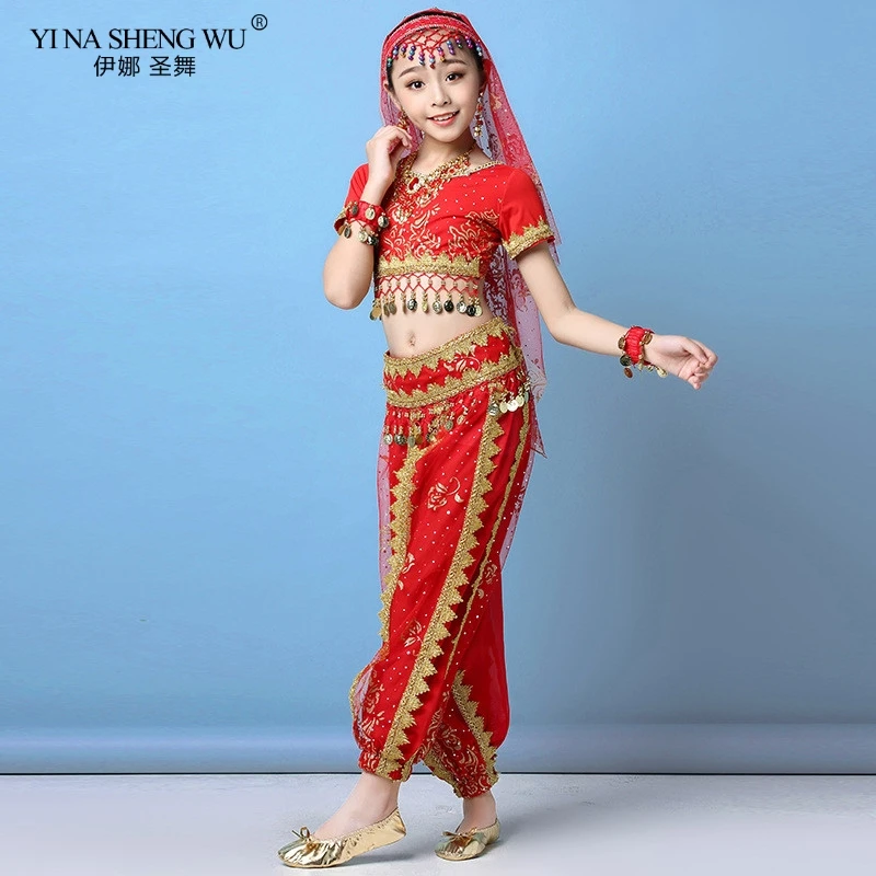 Trẻ Em Ấn Độ Bụng Nhảy Dance Múa Bụng Trang Phục Bộ Phương Đông Vũ Trẻ Em Áo Bellydance Con Trẻ Em Ấn Độ 4 Màu