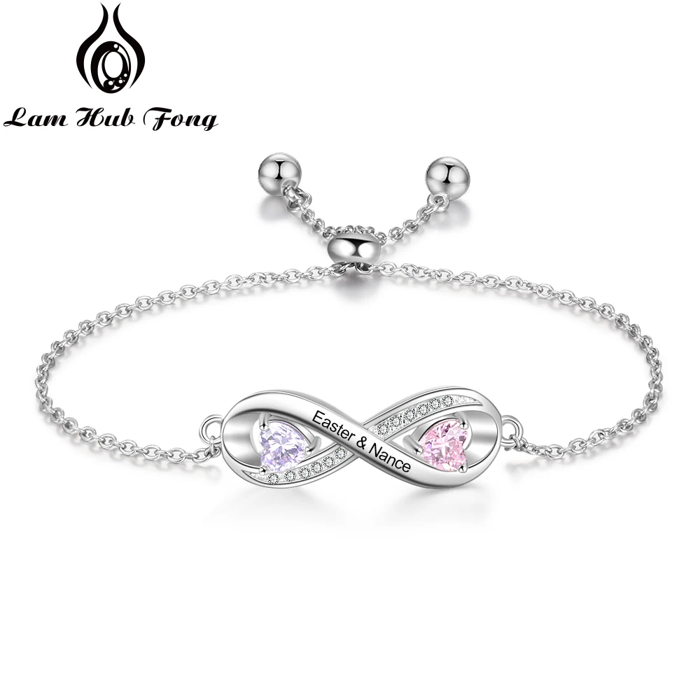 Personalized Infinity Bracelet Custom Name Bracelet DIY Birthstone Cubic Zirconia Jewelry Wedding Gift for Women  (Lam Hub Fong)