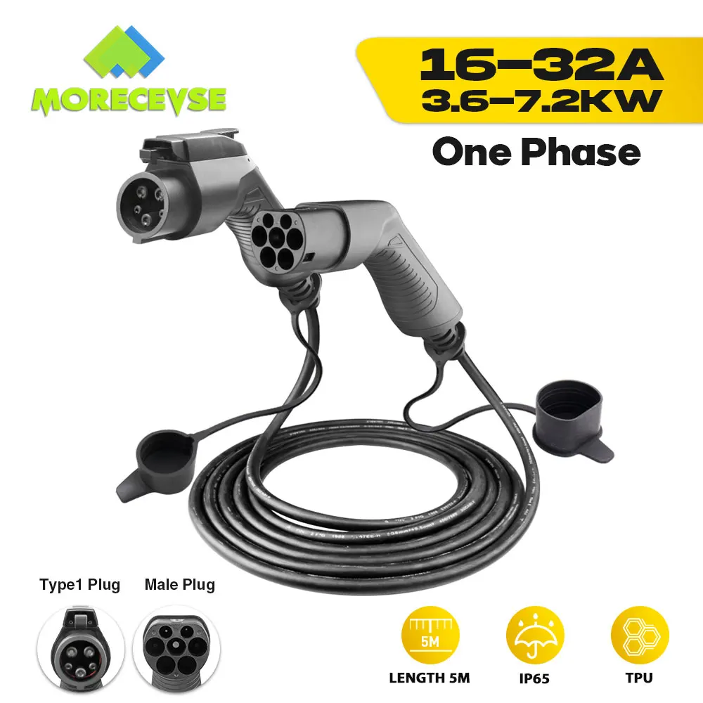 MOREC EV Charging Cable 16A-32A 3.5KW-7.2KW 1Phase Electric Vehicle Cord For Car Charger Station Type1 Socket J1772 EVSE