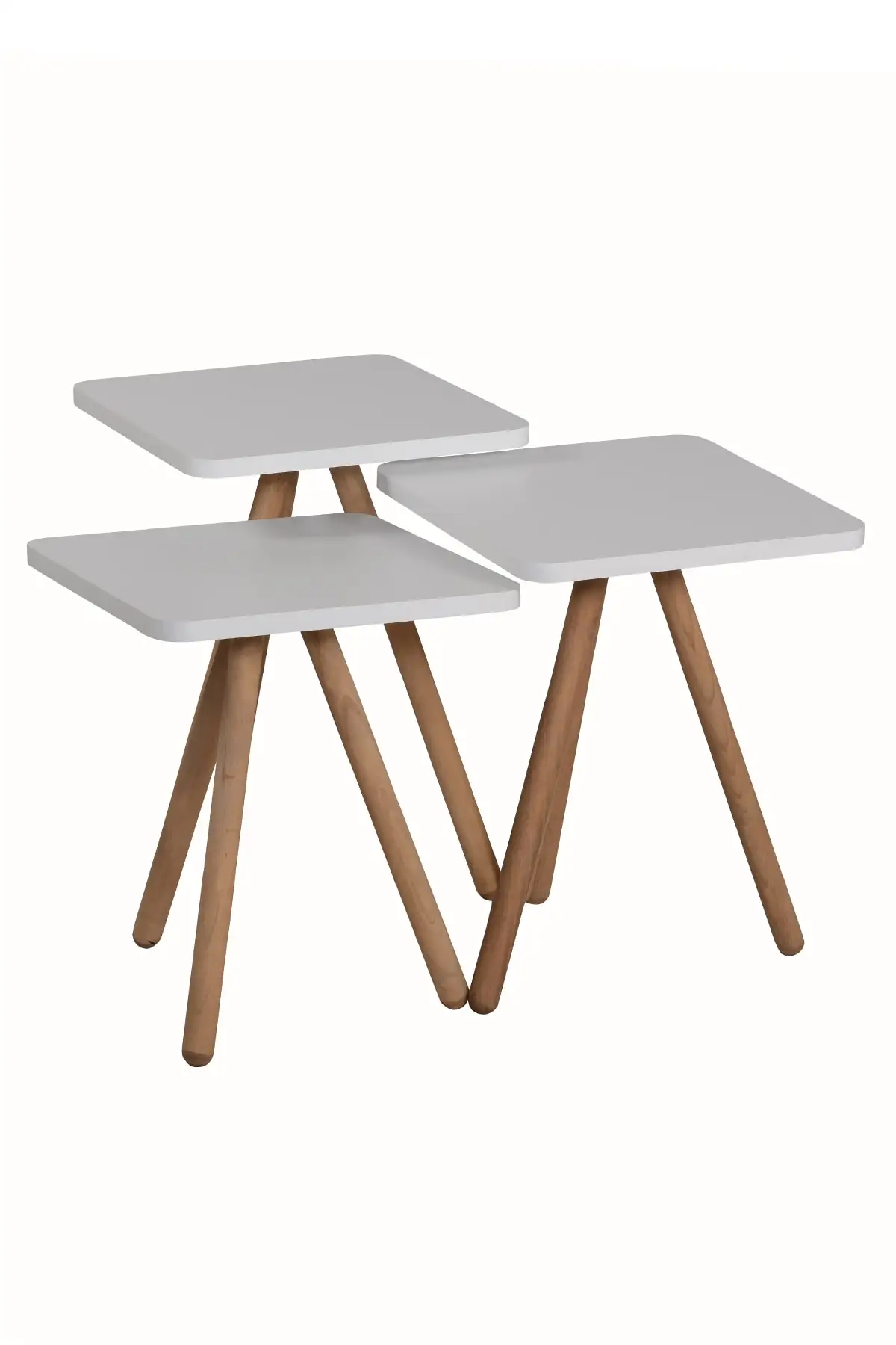 White Triple Wood Pedestal Square Design Zigon Coffee Table