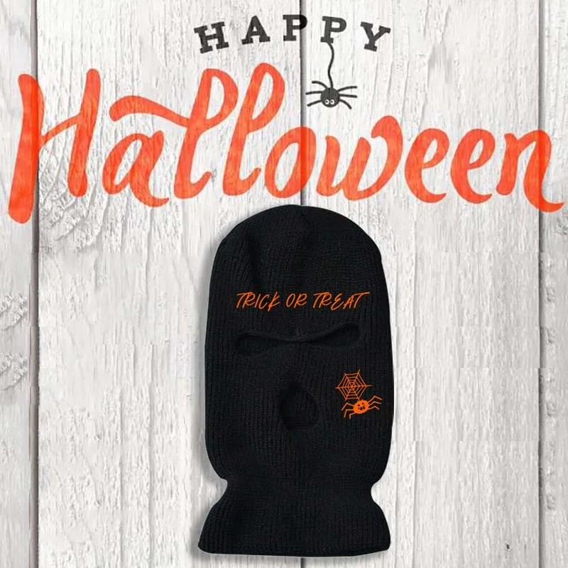 Halloween Spider Embroidery 3 Hole Balaclava Knit Hats Women Winter Outdoor Sport Ski Cycling Mask Beanie Unisex Warm Hat Party