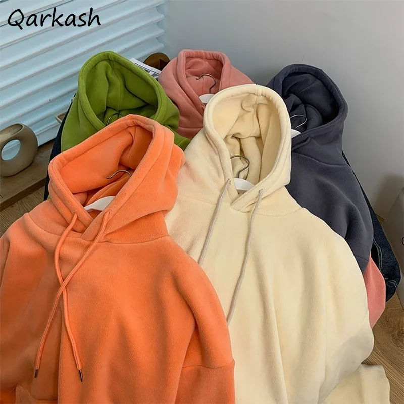 

Candy Hoodies Women Ulzzang Solid Front Pocket Loose Aesthetic Thicker Long Sleeve Hooded Tops Trendy Simple Casual Females