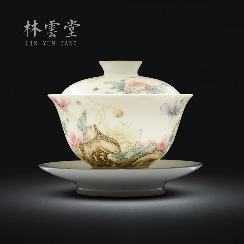 Lin Yuntang's hand-painted Yu Meiren enamel Sancai cup Jingdezhen hand-made ceramic tea cup imitating Qianlong Kung Fu