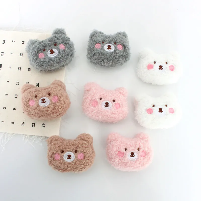 10Pcs/Lot 5*6CM Plush Fur Felt Cartoon Bear Appliques For Baby Headwear Clip Bow Accessories Decor Patches