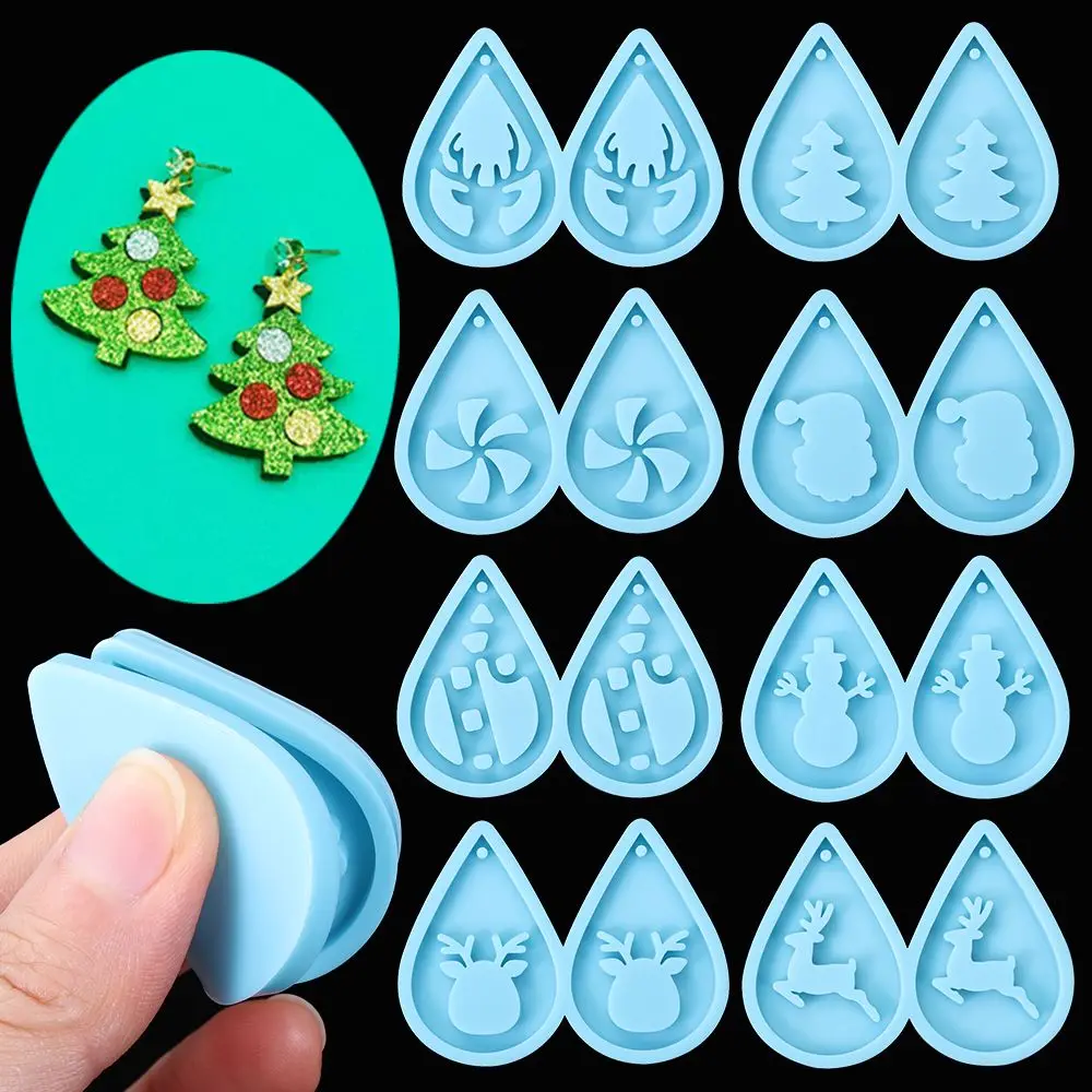 Resin Crafts Dangle UV Epoxy Crystal Merry Christmas Resin Silicone Mould Pendant Molds Earrings Resin Mold