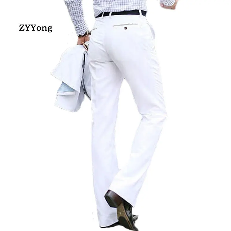 

2020 New Men's Flared boot Cut Trousers Business Leisure Bell Bottom Dance White Formal Suit Pants Formal Size 28-37