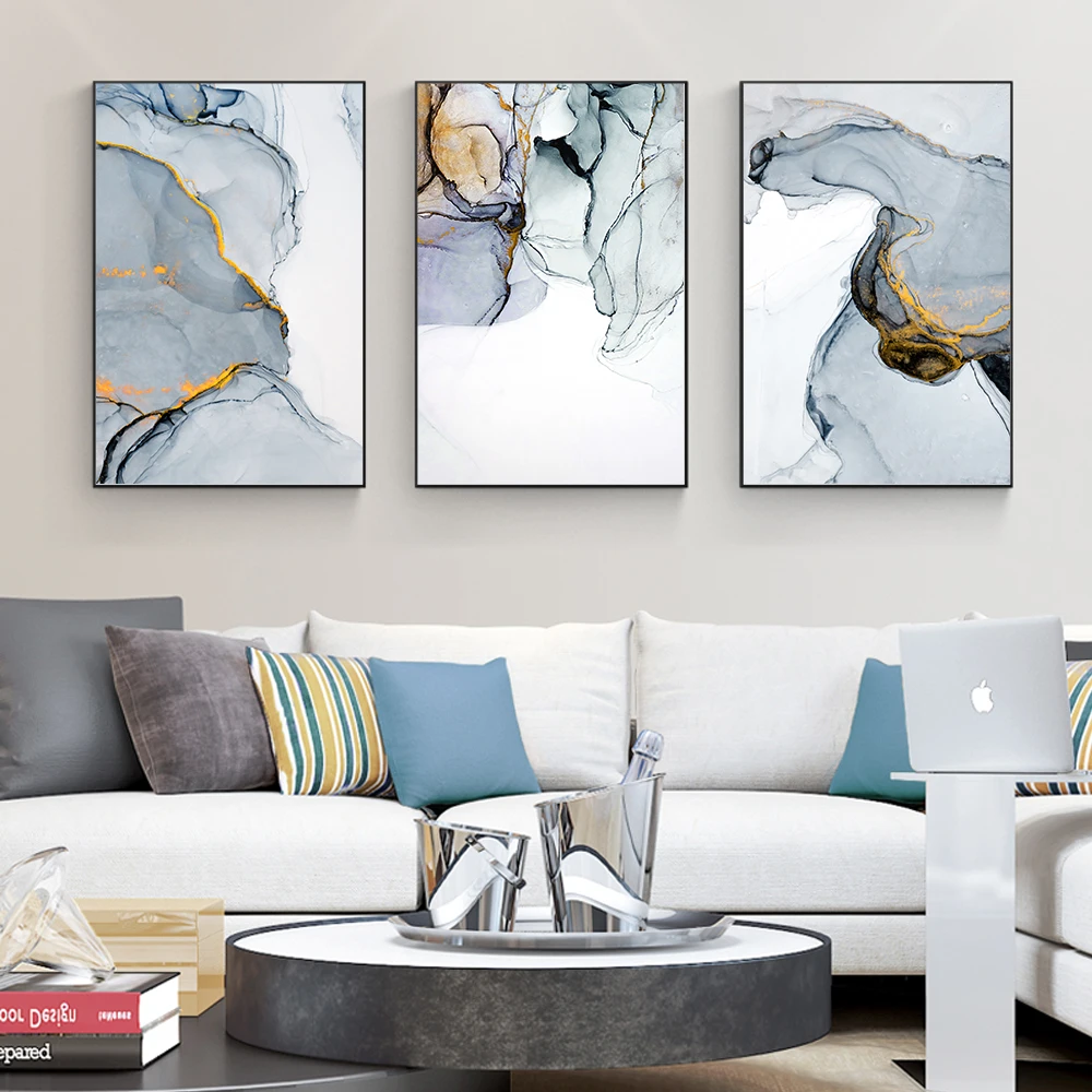 

Nordic Gold Gray Ink Abstract Painting Print On Canvas Posters Modern Luxury Wall Art Pictures for Living Room Cuadros Decor