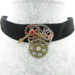 Black Fabric with DIY Gears Women`s Steampunk Velvet Mechanical Choker Gothic Necklace Accessory
