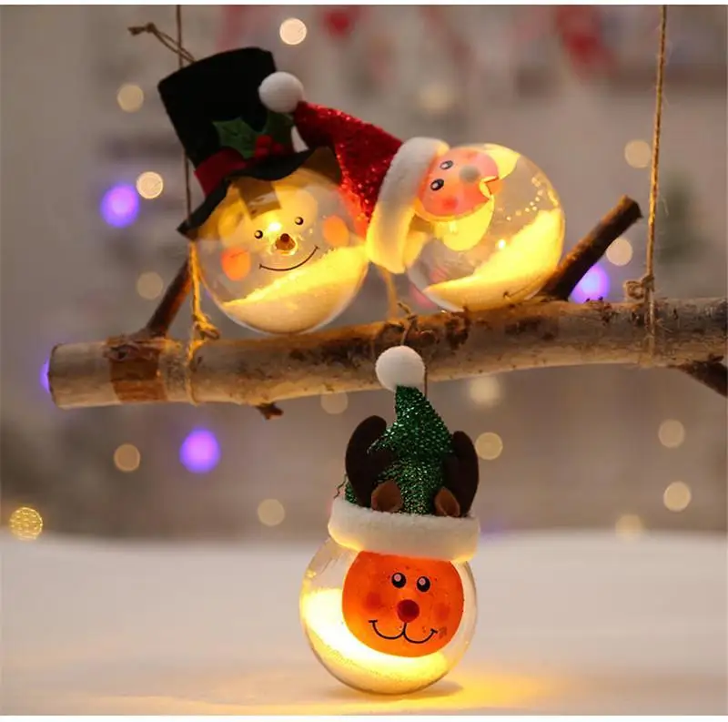 Transparent Glowing Christmas Ball Merry Xmas Snowman Tree Hanging Ball with Lights Decoration Christmas Kids Gift Wholesale