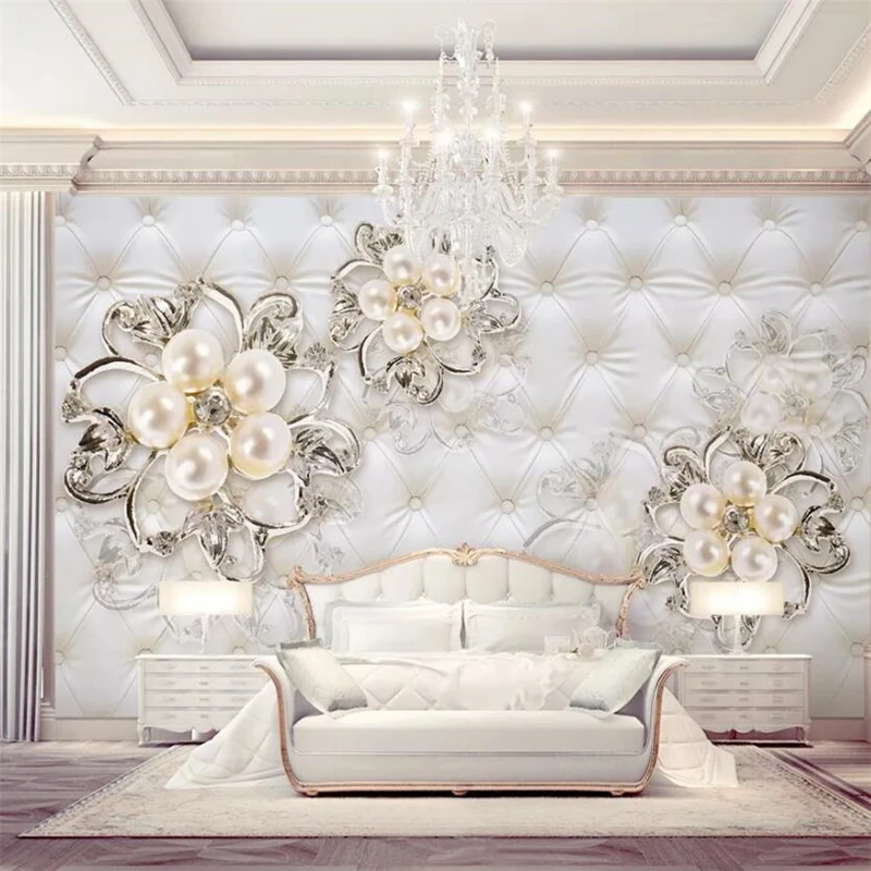 

Custom wallpaper 3d murals papel de parede beautiful European soft bag wallpaper stereo pearl flower TV background wall paper