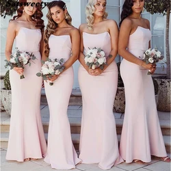 Blushing Pink Mermaid Bridesmaid Dresses Long Strapless Backless Women Wedding Party Dress Elegant Gown Vestidos