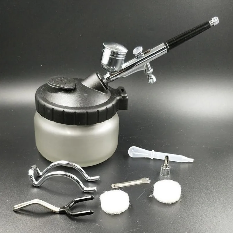 Airbrush Cleaning Pot Needle Nozzle Brush Set Paint Glass Jar Bottles Filter Frosted Spray Gun Cleaner Tools Kit