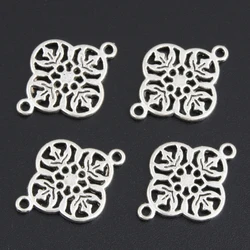 50pcs Silver Color 20x15mm Hollow Flower Charms Plants Connector Pendant Fit DIY Handmade Metal Jewelry Findings Supplies