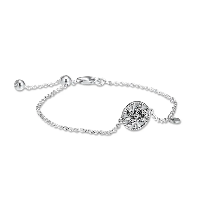 New 2019 100% 925 Sterling Silver Bracelets Charm Jewelry Tree of Life Bracelets for Women Clear CZ Family Thin Chain Bracelets