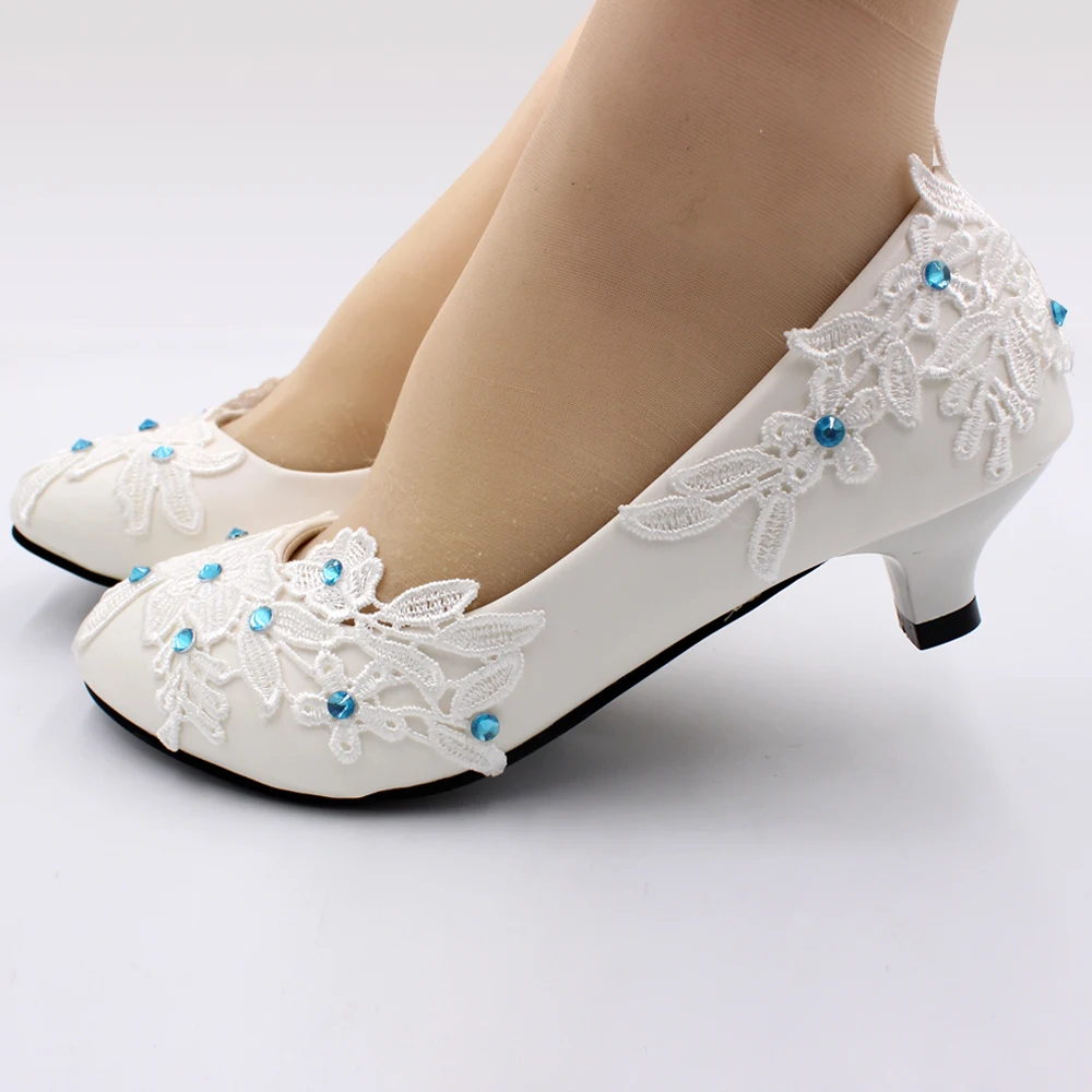 White high-heeled bridal shoes Blue rhinestones decorative wedding shoes Simple fashion soft leather shoes for women party