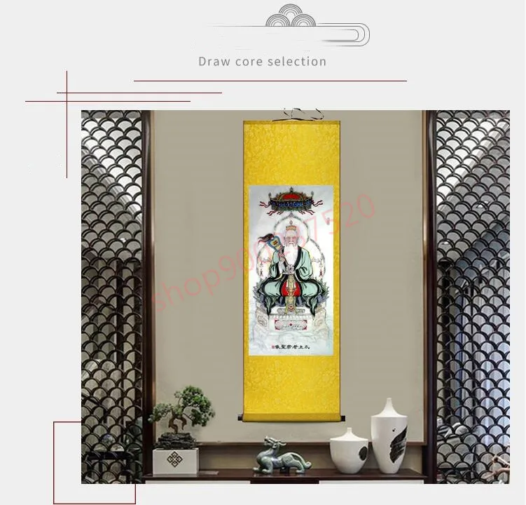 (customized)  Lord Lao Zi portrait, Daoism, Sanqing morality Tianzun God, a scroll painting of silk decoration