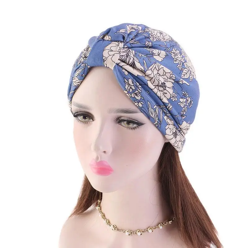 Women Floral Print Hat Muslim Hijab Chemo Cancer Cap Islamic Hair Loss Hat Head Scarf Turban Satin Liner Inner Cap Arab Fashion