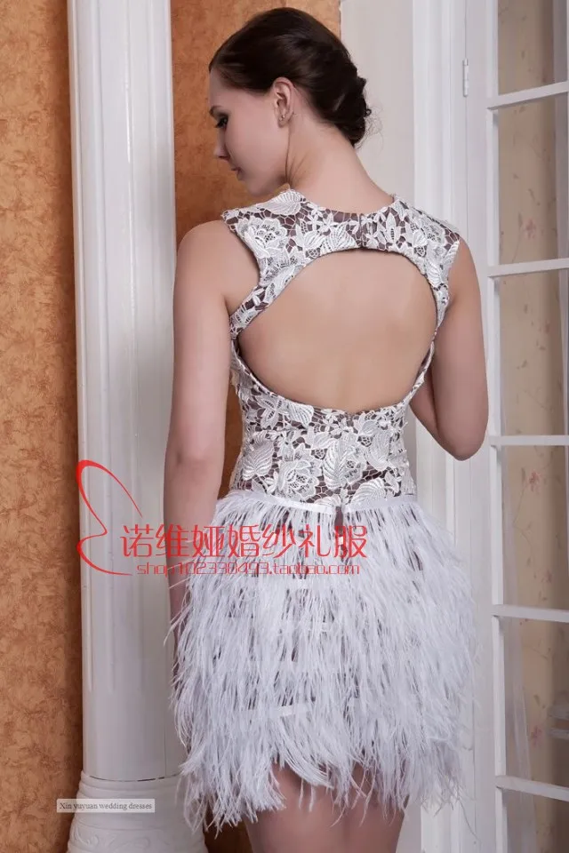 free shipping Cheap robe de soiree 2018 new fashion sexy backless feathers vestidos de noiva short lace Party bridesmaid dresses