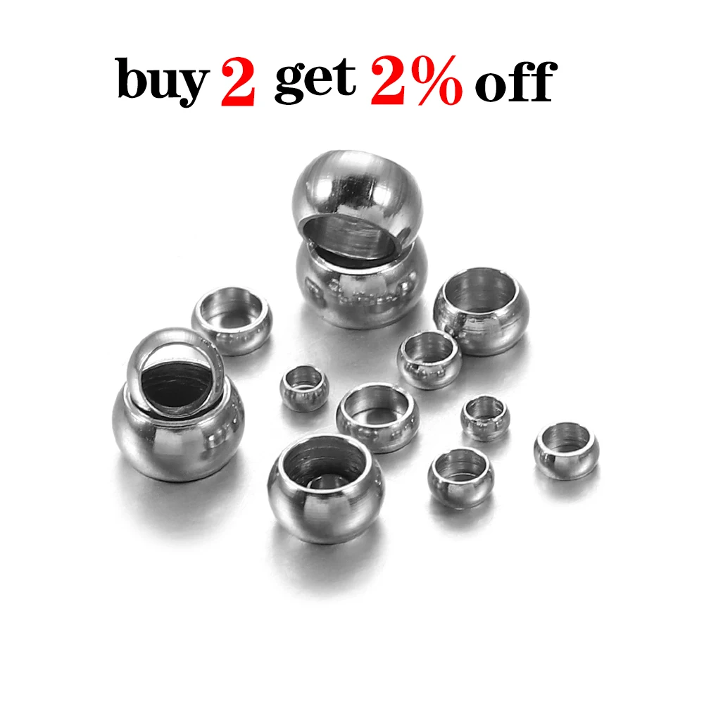 120Pcs/lot 1.5-4mm Stainless Steel Crimp End Beads Mixed Size Stopper Hole Ball Crimp End Loose Beads For DIY Jewelry Making