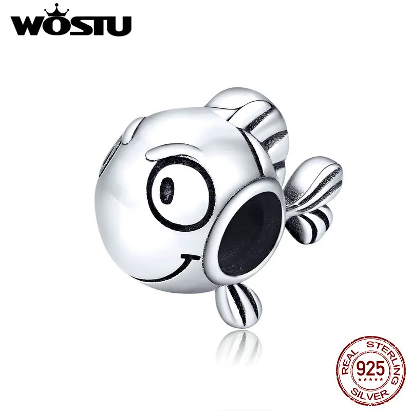 Fish Beads WOSTU 100% 925 Sterling Silver Fish Charms Tropical Clownfish fit Women Charm Bracelets Silver 925 Jewelry FIC1477