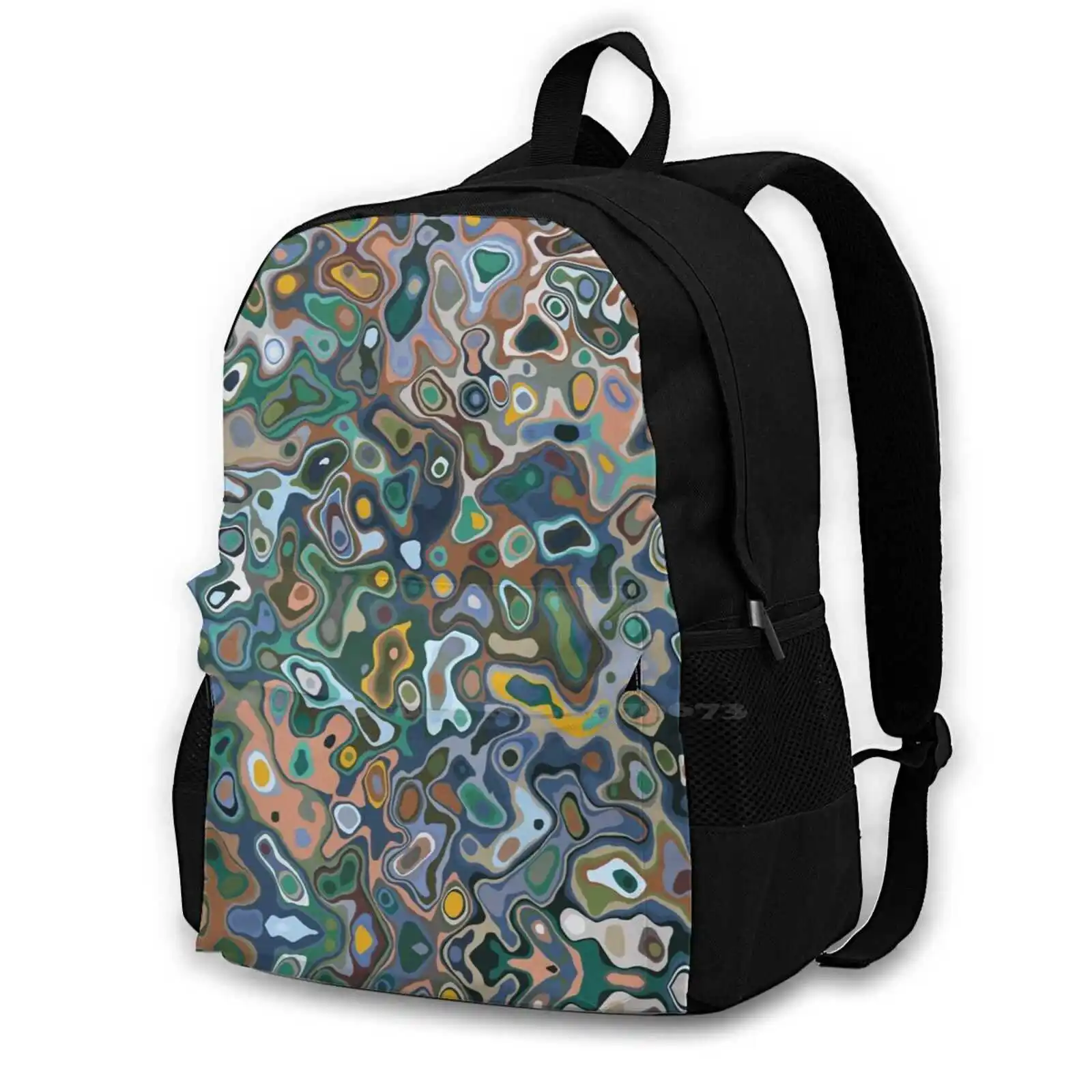 Liquid Pattern Blue Green Colors Hot Sale Schoolbag Backpack Fashion Bags Abstract Pattern Psychedelic Marble Watercolor Sea