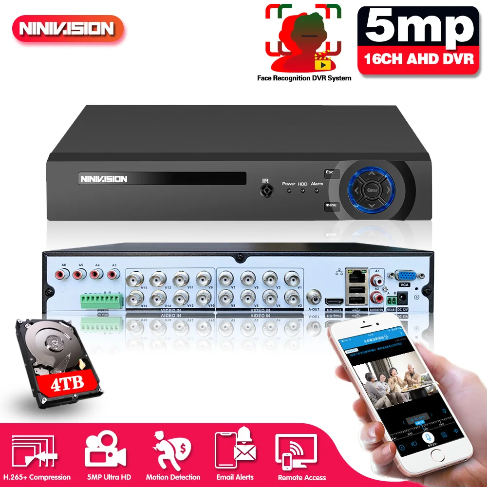 

Face 16 Channel AHD DVR 16CH 1080P 5MP 2592*11944 Digital Video Audio Recorder Hybrid DVR NVR HVR 6 In 1 Alarm Security System