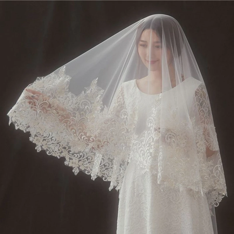 New Arrival Lace Applique Ivory Bridal Veils Sexy Wedding accessoires de mariage Bride mariage Cheap Wedding face veil