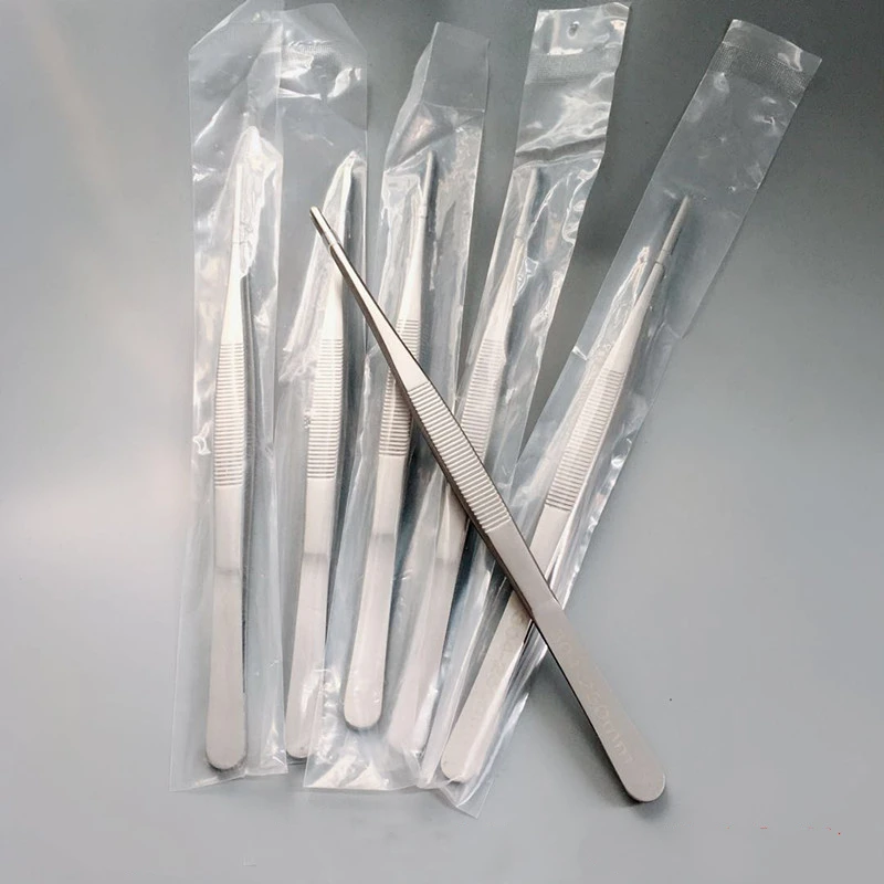 High Quality Sandblasting Tweezers 304 Stainless Steel Anti-Iodine Long Forceps 12.5-30Cm Straight Head Elbow Medical Tools