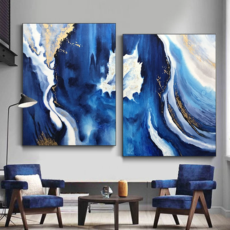 Larry Combination Of Pure hand-painted Oil Flowing Color Gold Leaf Murals Decorative Painting Nordic Large Modern Paintings By H