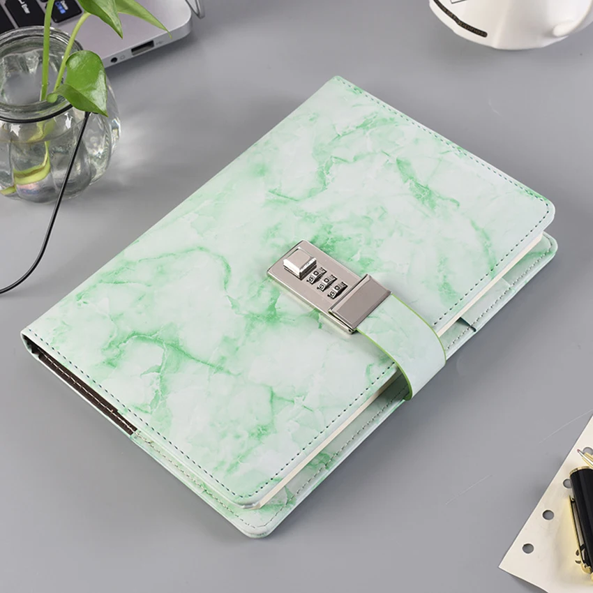 Password Notebook Leather Texture Personal Diary Journal with Lock Code Thick Notepad Leather Office School Supplies Gift