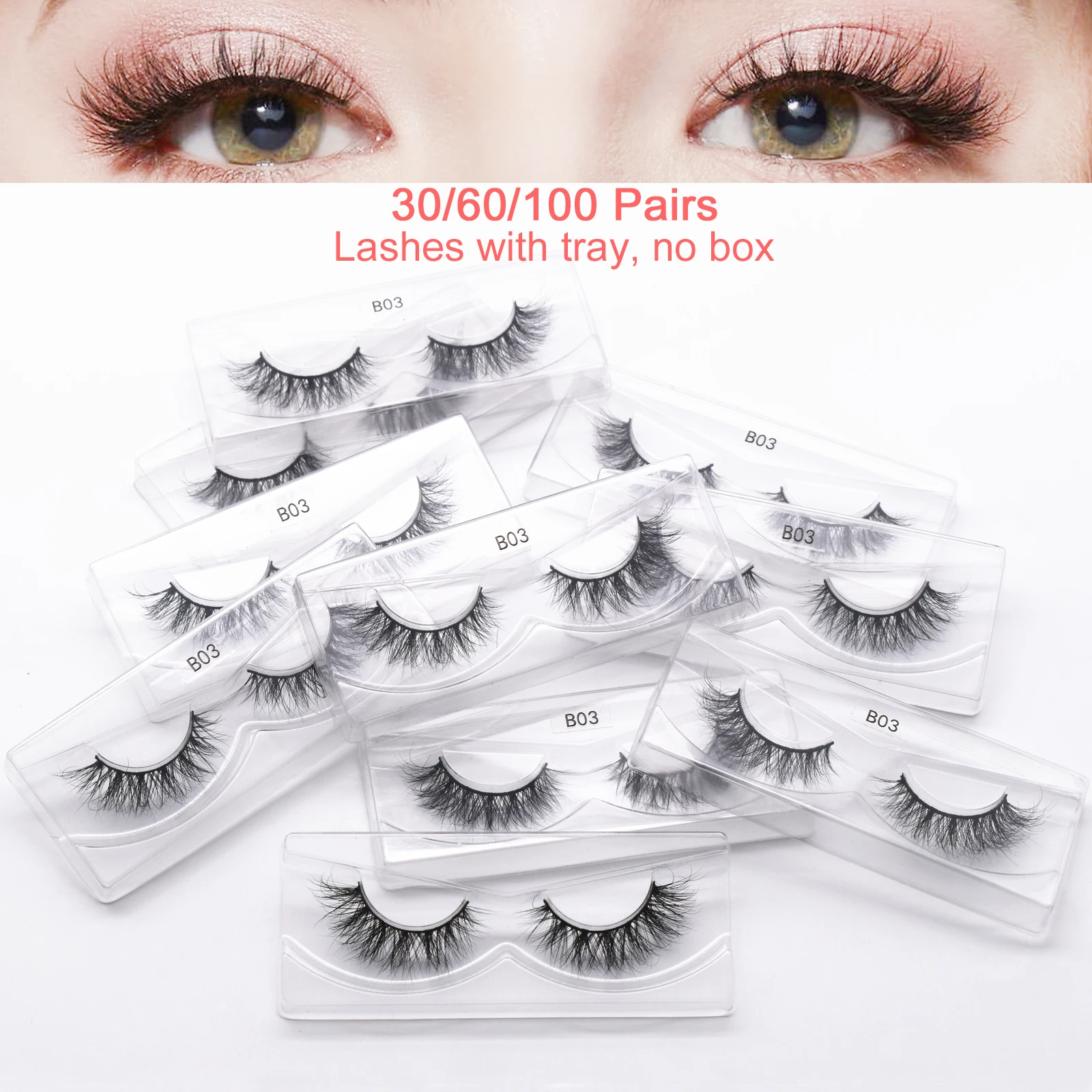 30 pairs Lashes in Tray no box Wholesale 3D Mink Eyelashes Natural Long Wispy False Eyelashes Cruelty free Paris Style Eyelashes