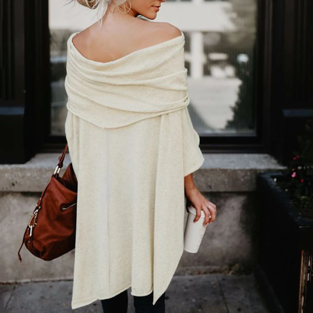 Women Scarf Shawl Poncho Fashionable Women\'s Solid Colour Strapless Pullover With Loose Cape With Irregular Hem Christmas gift