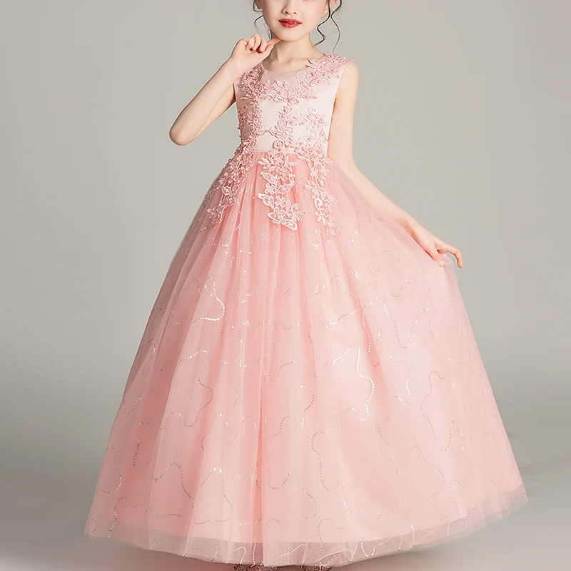 Kids Dresses For Girls Flower Ball Gown Birthday Wedding Party Princess Banquet Summer Sleeveless Children's Long Dress