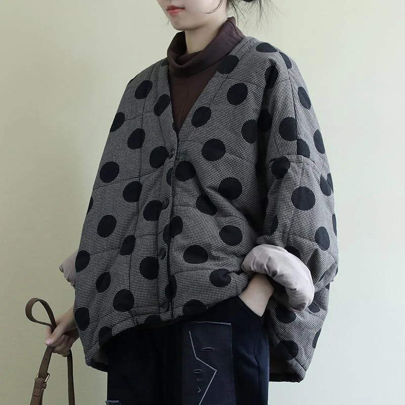 Autumn New Fashion Women Jackets Clothing Loose Casual Thick Cotton Coat Long Sleeve Polka Dot Jackets Coats S587