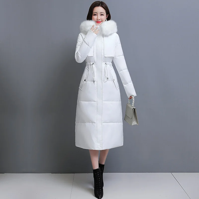 

New High quality Over-knee Down Padded Jackets Large Fur collar 2021 Winter Jacket Slim Thick Women's Parka Solid Female Coats