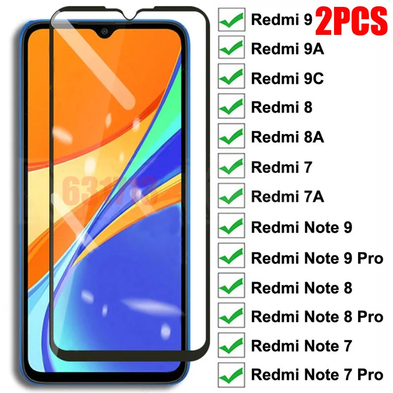 2Pcs 9D Tempered Glass For Xiaomi Redmi 9 9A 9C 8 8A 7 7A Screen Protector Redmi 10X Note 8 8T 7 9S 9 Pro Max Protective Glass