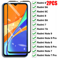 2Pcs 9D Tempered Glass For Xiaomi Redmi 9 9A 9C 8 8A 7 7A Screen Protector Redmi 10X Note 8 8T 7 9S 9 Pro Max Protective Glass