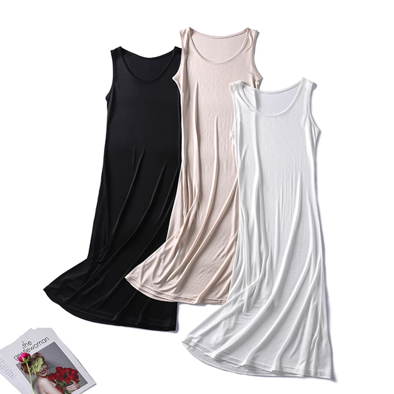 50% Natural silk sleepwear women nightgown sleeping dress pijamas ladies underdress long home wear loose plus size sleeveless