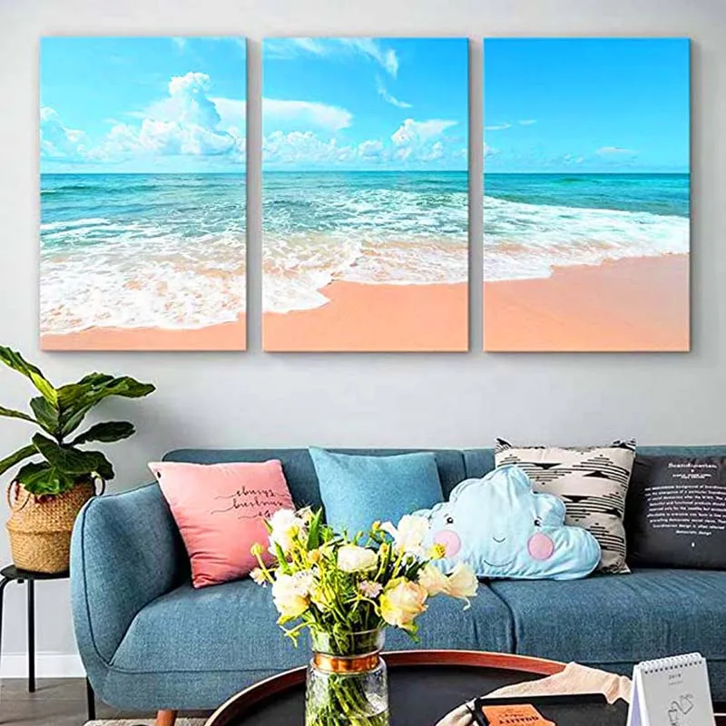 

Diamond Painting Full Square Round Romantic Beach Landscape Mosaic 3 Pieces 5D Diy Diamond Embroidery Sale TriptychZP-4419