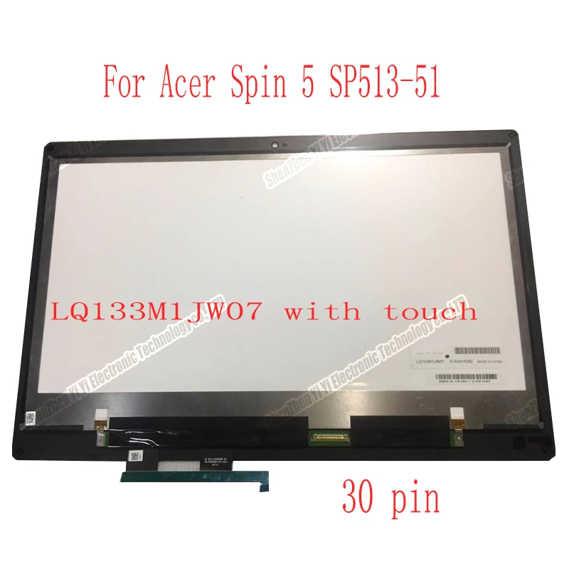 

Original 13 INCH Replacement For Acer Spin 5 SP513-51 IPS LCD Screen+Touch Digitizer Assembly FHD 30pins edp model n16w1