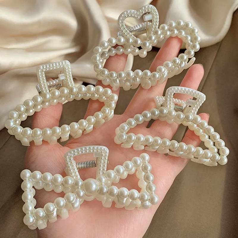 2021 New Fashion Exquisite Medium Small Pearl Geometric Hairpin Hair Crab Hair Claws Women Girl Hair Accessories Headwear