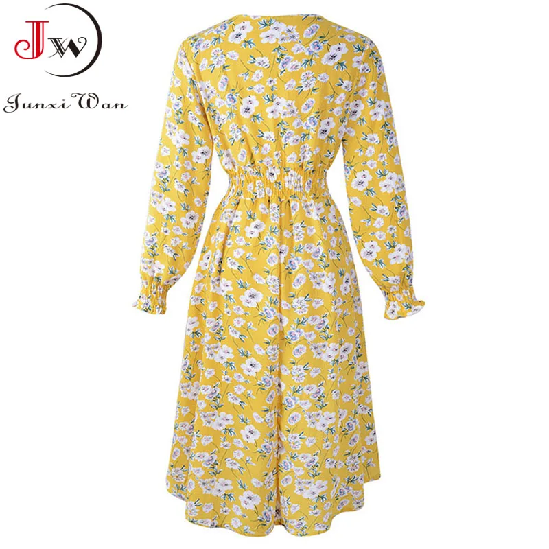 Vestido de fiesta Vintage con estampado Floral para primavera y verano, elegante vestido playero bohemio informal de gasa con cintura elástica y manga larga para mujer