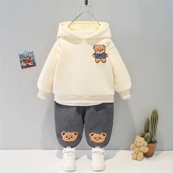 Children Warm Plush Sweater Pants Autumn Winter Cartoon Baby Girls Clothing Sets Infant Newborn Clothes Kids Hooded Sportswear